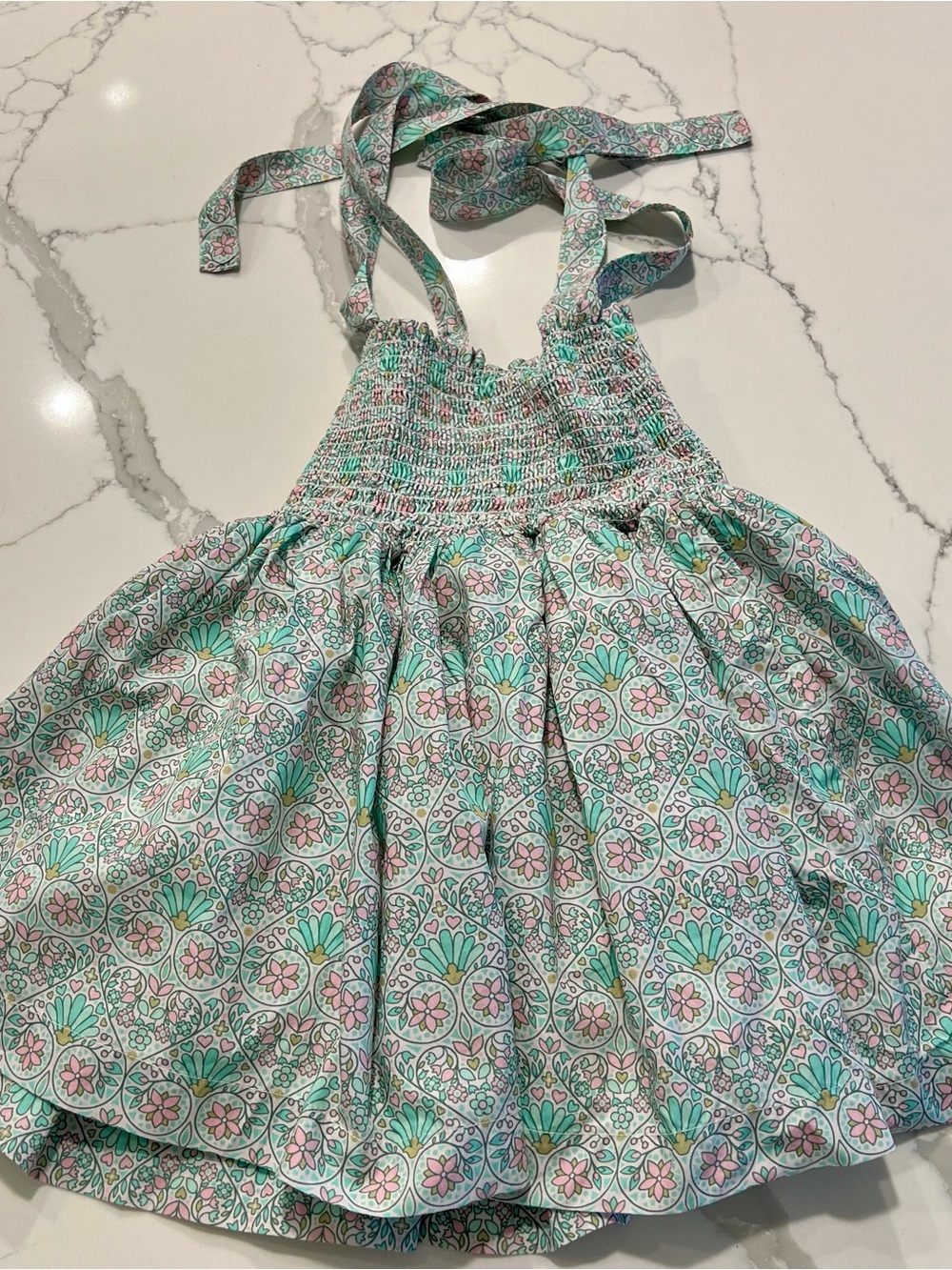 MADDIE & CONNOR Smocked Halter Floral Sundress - Mint & Pink - Size 2T